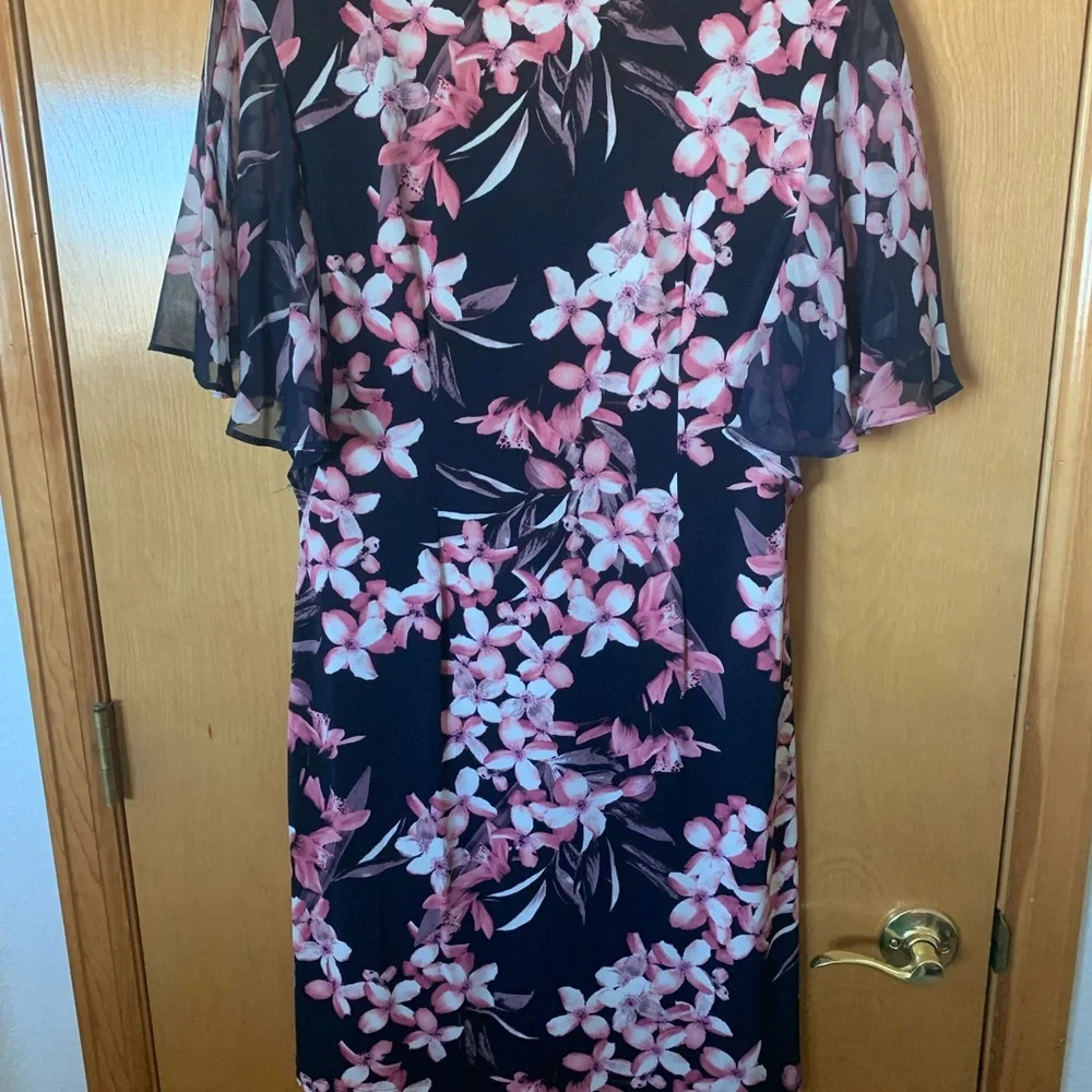 Dressy Casual Navy Blue with Pink Dress - Picture 2 of 3